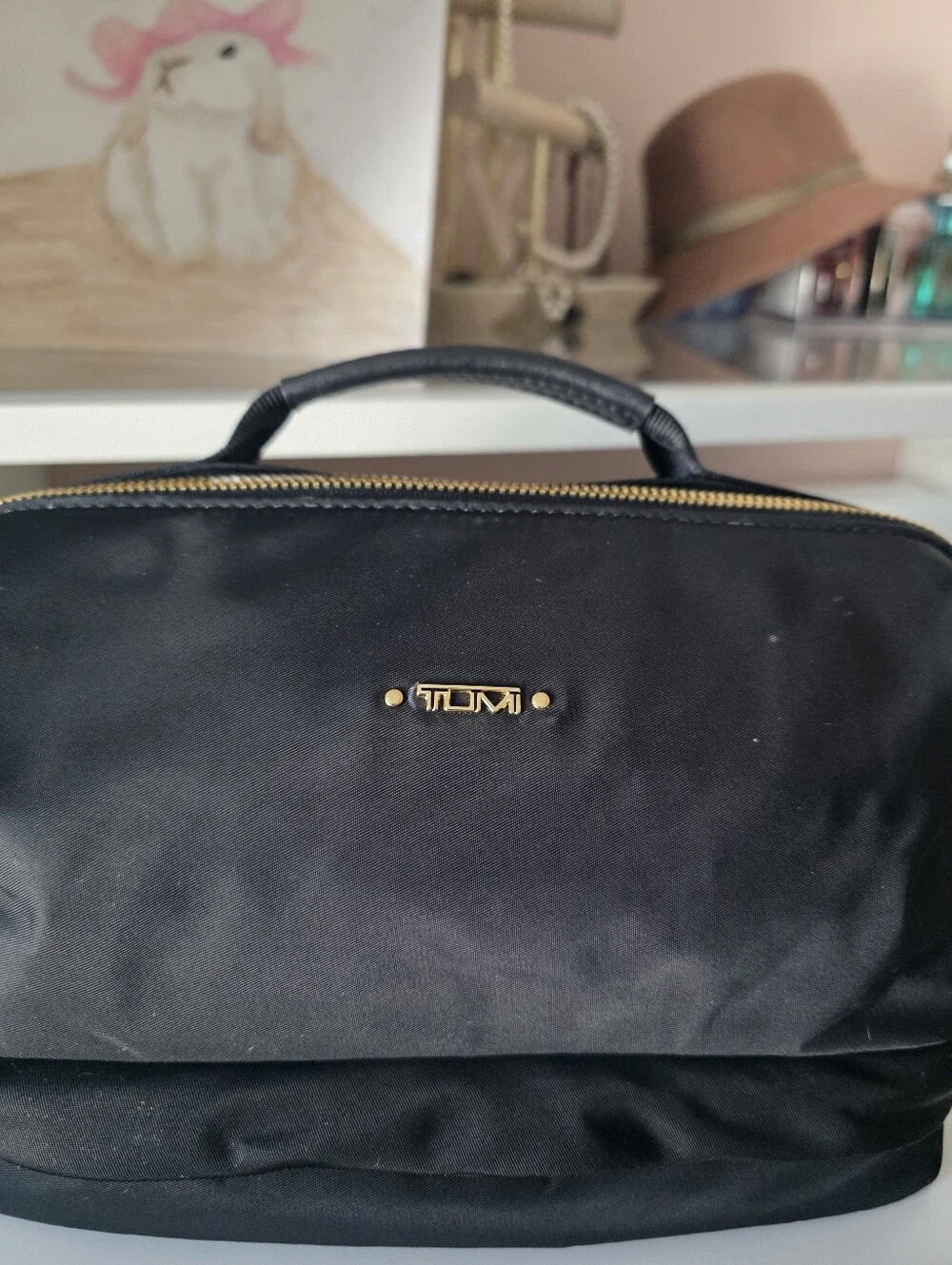 Tumi Voyageur Selma Cosmetic Case Toiletry Bag in black gold